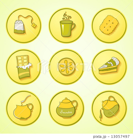 Set tea and sweets round icons 13057497