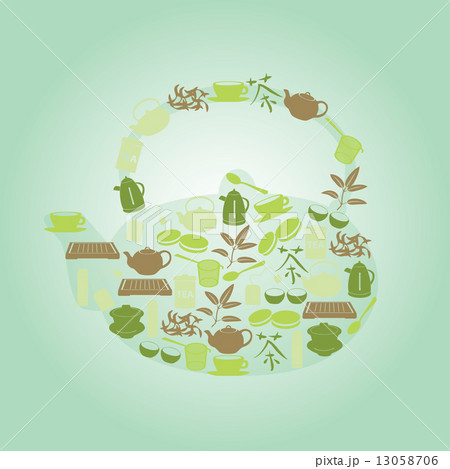 green tea icons in teapot shape eps10 13058706