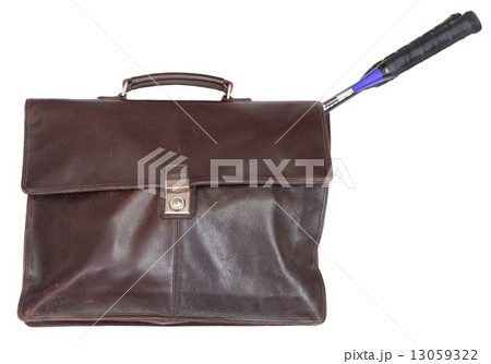 business leather briefcase with badminton rackets 13059322