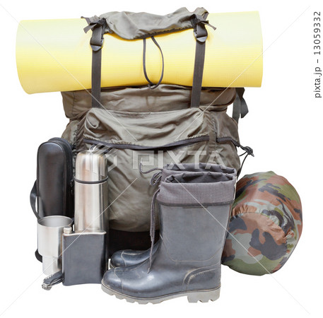 outdoor camping equipment isolated on white 13059332