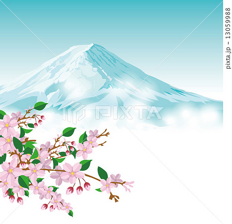 富士山 桜 背景のイラスト素材