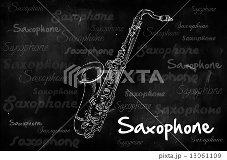 Saxophone typography sketching on blackboard music 13061109