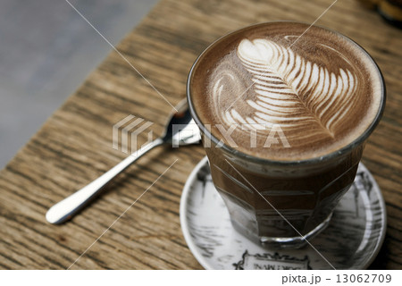 Hot mocha serving on wooden table 13062709
