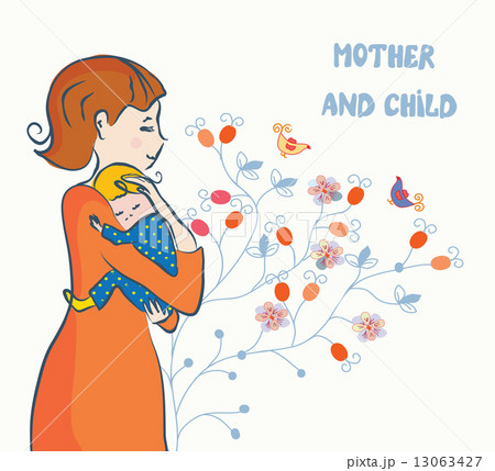 Cute card with mother and baby 13063427