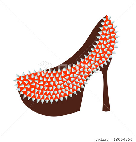 Women's high-heeled red shoes decorated with studs 13064550