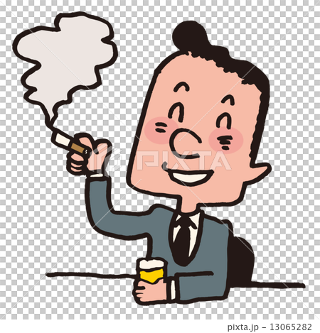 お酒を飲んでタバコを吸うサラリーマン 13065282