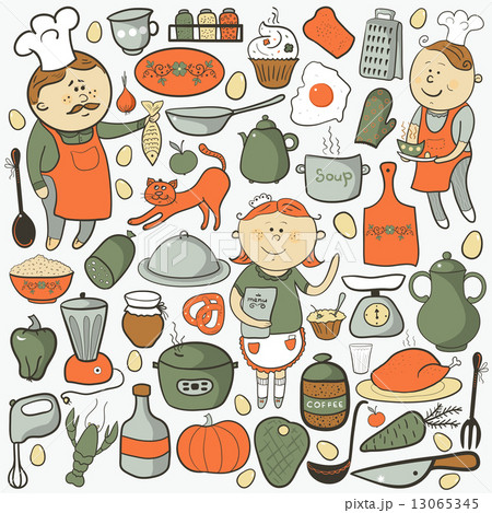 Kitchen vector set, cartoon colorful elements 13065345