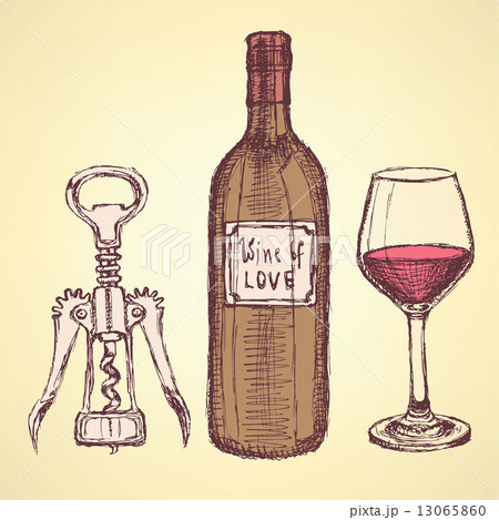 Sketch wine set in vintage style 13065860