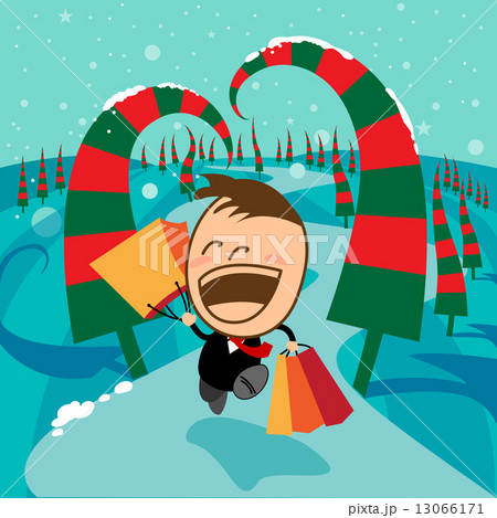Cute Character happy businessman is shopping 13066171