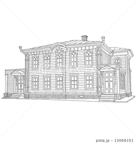 Drawing, sketch of a house. Vector illustration. 13068101