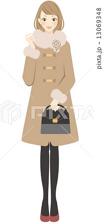 コートを着た女性 笑顔のイラスト素材
