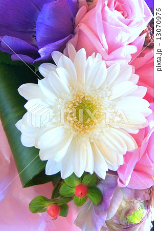 パステルカラーのブーケ（ガーベラ、バラ、アネモネ他） 13070976