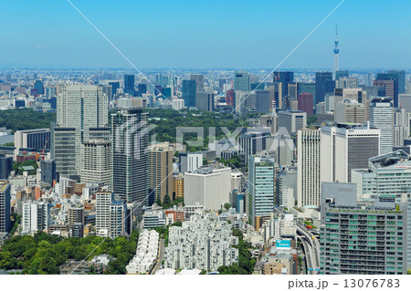 東京スカイツリーと都心の高層ビル群 13076783