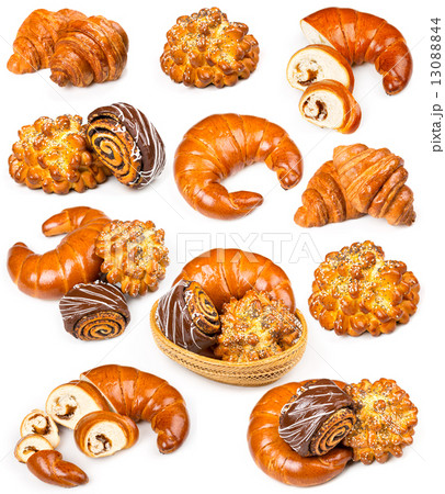 Collection of fresh and delicious pastries on a white Collection of fresh and delicious pastries on a white 13088844
