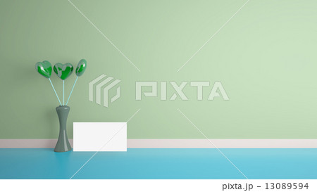 heart shape toy with vase in room, blank card heart shape toy with vase in room, blank card 13089594