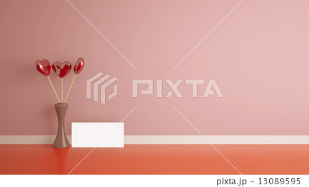heart shape toy with vase in room, blank card 13089595