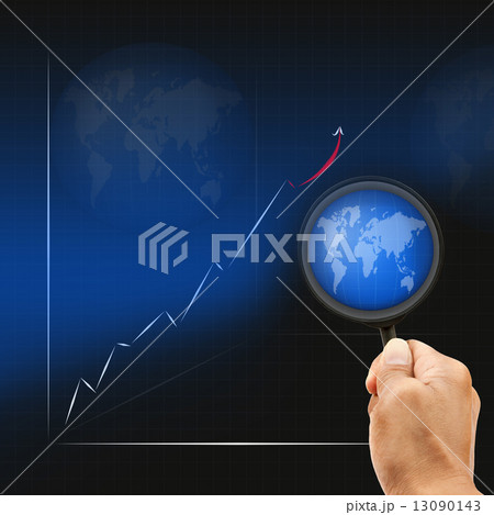 hand and magnifying on business graph hand and magnifying on business graph 13090143