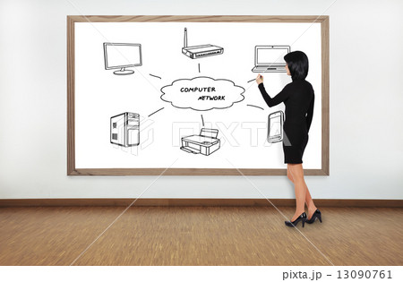 woman drawing computer network 13090761