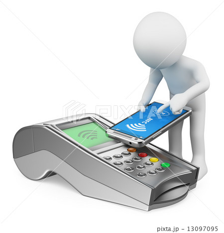 3D white people. Man paying with a mobile phone with NFC 13097095