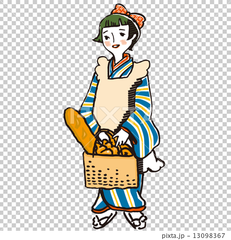 Taisho Romantic Girl Shopping Stock Illustration