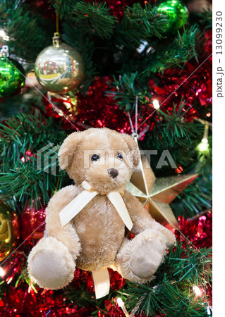 Cuddly teddy bear with Christmas backdrops Cuddly teddy bear with Christmas backdrops 13099230