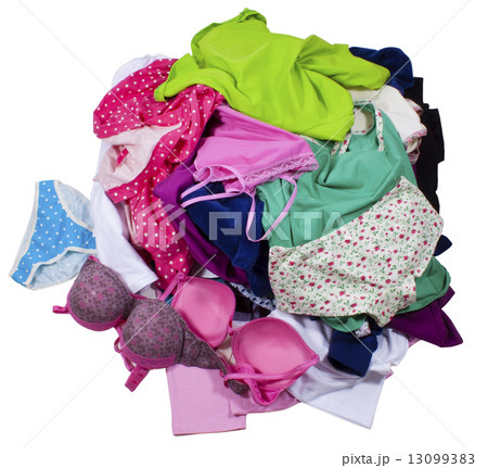 Lots of messy colorful clothes isolated on white background. Cli Lots of messy colorful clothes isolated on white background. Cli 13099383
