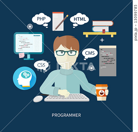 Male programmer with digital devices on workplace 13099785