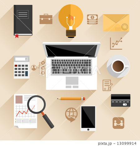 Businessman work desk flat concept Businessman work desk flat concept 13099914