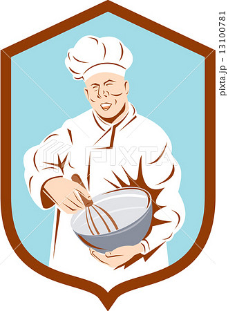 Baker Chef Cook Mixing Bowl Shield Retroのイラスト素材