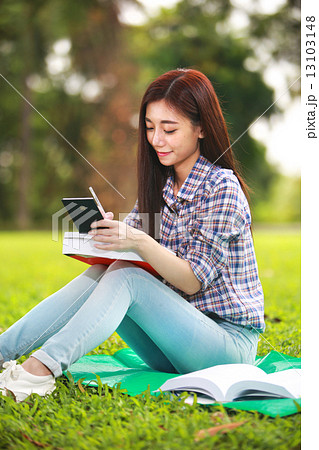 Young, student, lifestyle, education, casual, girl, beautiful, youth, outdoors, studying, schooling Young, student, lifestyle, education, casual, girl, beautiful, youth, outdoors, studying, schooling 13103148