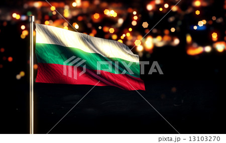 Bulgaria National Flag City Light Night Bokeh Background 3D 13103270