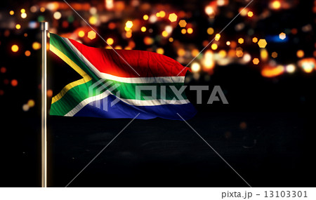 South Africa National Flag City Light Night Bokeh Background 3D 13103301