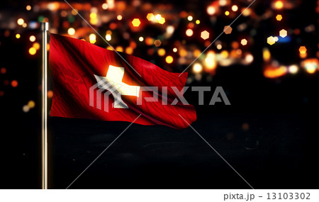 Switzerland National Flag City Light Night Bokeh Background 3D Switzerland National Flag City Light Night Bokeh Background 3D 13103302