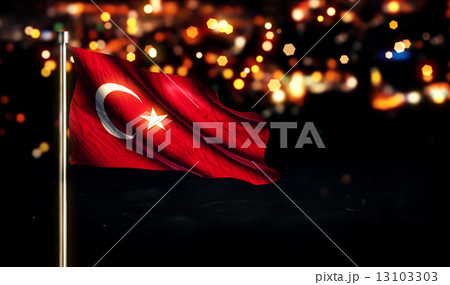 Turkey National Flag City Light Night Bokeh Background 3D 13103303