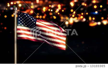 USA America National Flag City Light Night Bokeh Background 3D USA America National Flag City Light Night Bokeh Background 3D 13103305