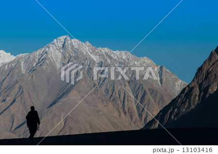 silhoulette nubra river in Nubra valley in Himalayas, Hunder, La 13103416