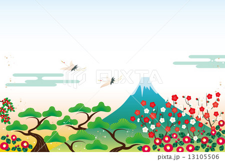 背景 年賀素材 鶴と富士山の風景のイラスト素材