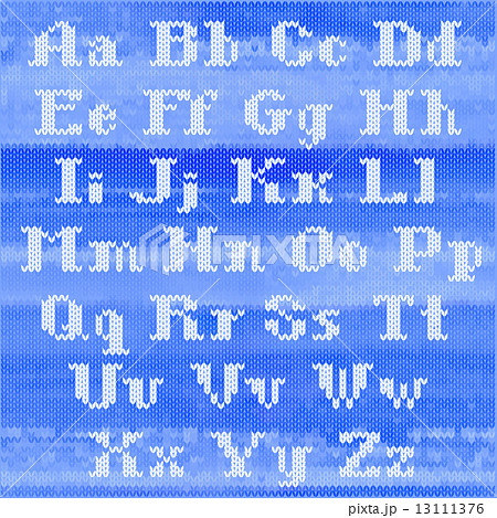 Knitted vector alphabet, white bold serif letters. Part 1 - letters. 13111376