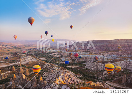 Hot air balloon flying over Cappadocia Turkey 13112267