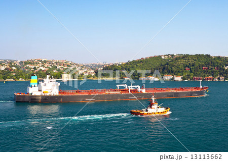 Crude oil tanker with the fire boat Crude oil tanker with the fire boat 13113662