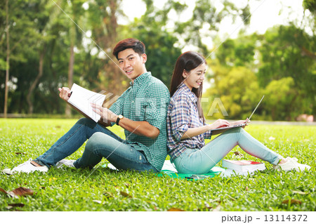 greenery, young, student, lifestyle, beautiful, young couple, laying down, enjoyment, accompanied 13114372