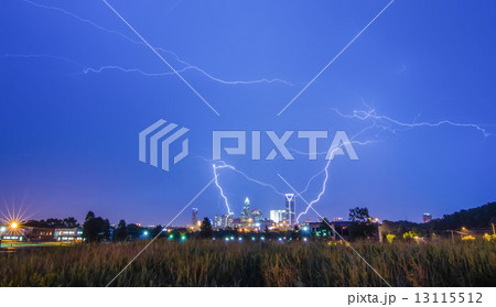 lightning thunder bolts over charlotte skyline 13115512