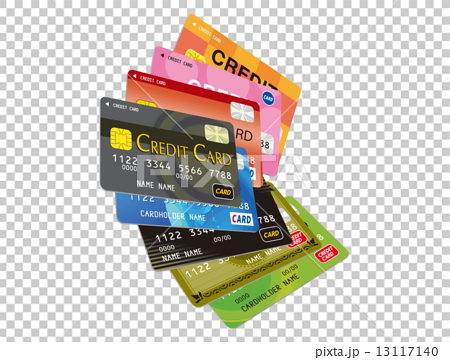 たくさんのクレジットカードのイラスト素材