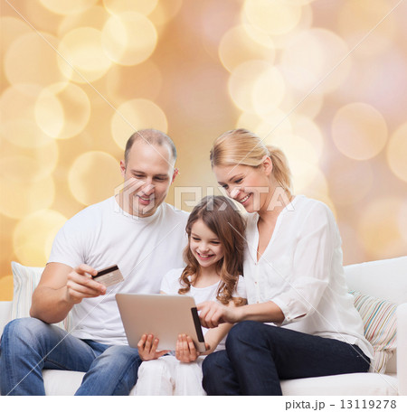 happy family with tablet pc and credit card happy family with tablet pc and credit card 13119278
