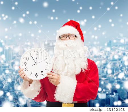man in costume of santa claus with clock 13120108