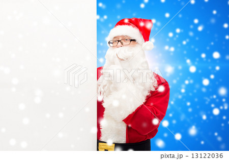 man in costume of santa claus with billboard 13122036