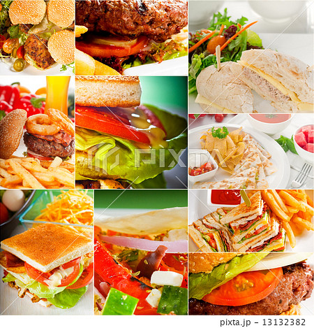 burgers and sandwiches collection on a collage burgers and sandwiches collection on a collage 13132382