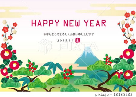 背景,年賀素材-松竹梅,椿,南天,富士 13135232