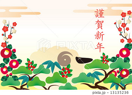 背景,年賀素材-松竹梅,椿,南天,羊 13135236