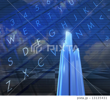 高層ビルとパソコンのイラスト素材